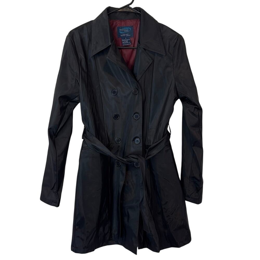 Vintage 90s Y2K Weather Vane Double-Breasted Short Trench Coat‎ Size S Black